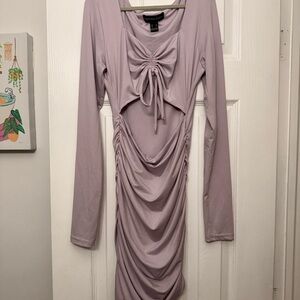 Forever 21 Light Mauve Ruched Tie-Front Long Sleeve Dress